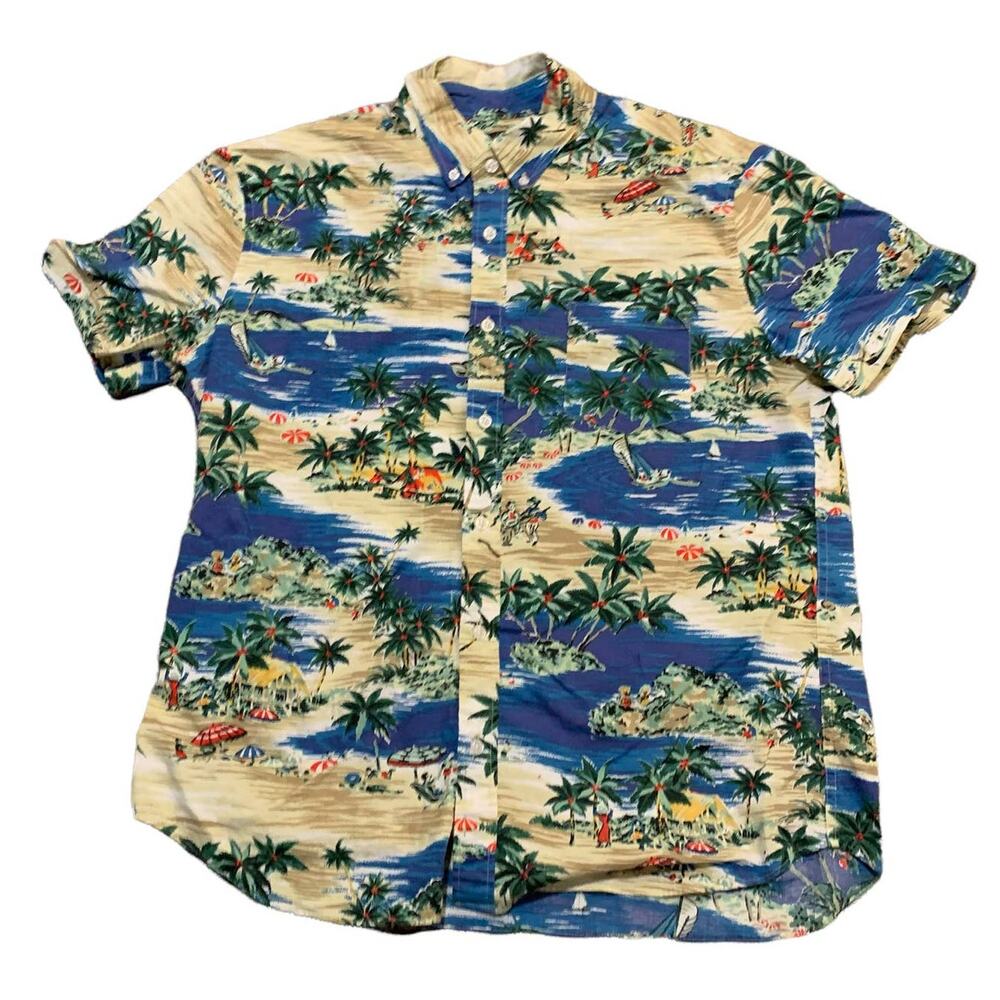 J.Crew Mercantile Men's Tropical Print Slim-fit Sho rt Sleeve Stretch Shirt XL